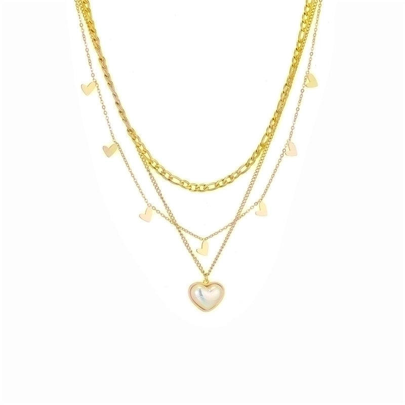 Minimalist Heart Shape 304 Stainless Steel Pearl 18K Gold Plated Plating Inlay Layered Necklaces