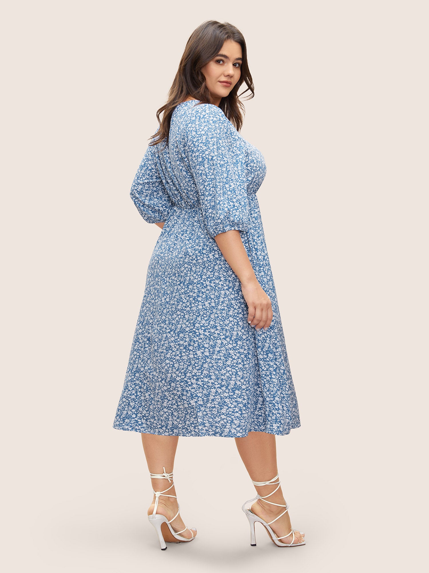 Ditsy Floral Print Square Neck Split Hem Dress