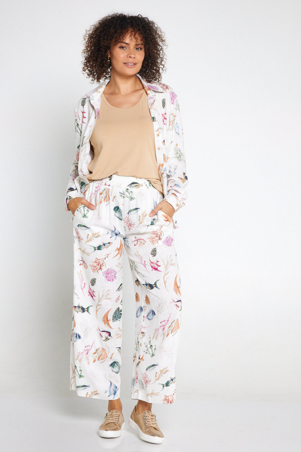 Holiday Linen Pants - Reef Print