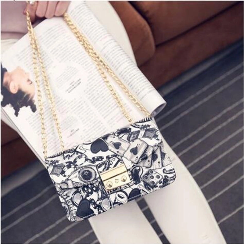 Women's Small Pu Leather Poker Streetwear Square Magnetic Buckle Crossbody Bag