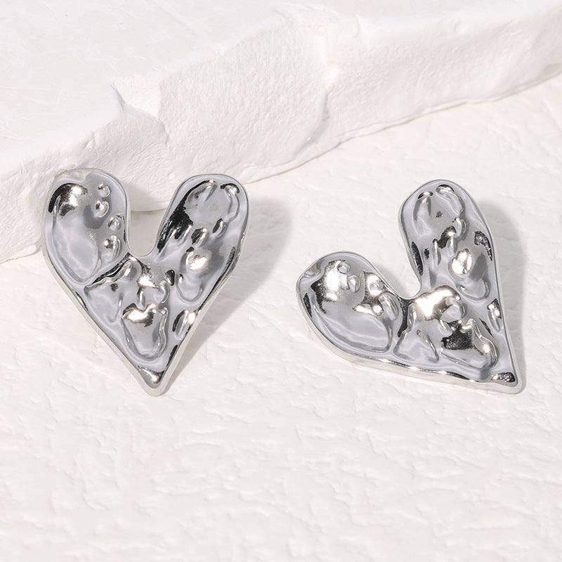 Minimalist Heart Stainless Steel Electroplating Stud Earrings