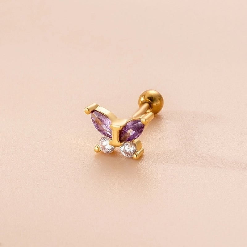 1 Piece Ear Cartilage Rings & Studs Fashion Heart Shape Butterfly Copper Plating Zircon
