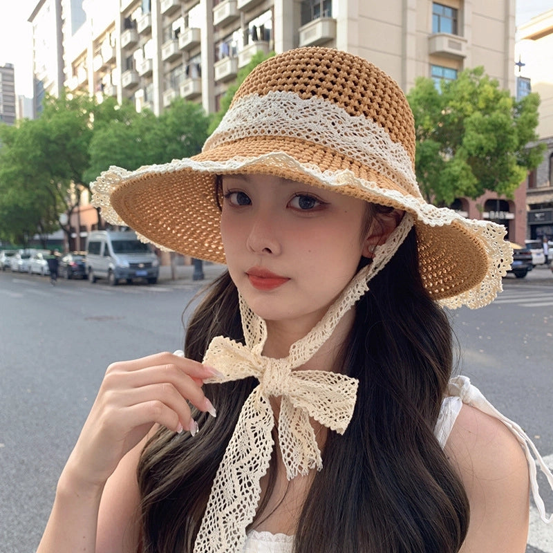 Women's Vacation Color Block Flat Eaves Straw Hat