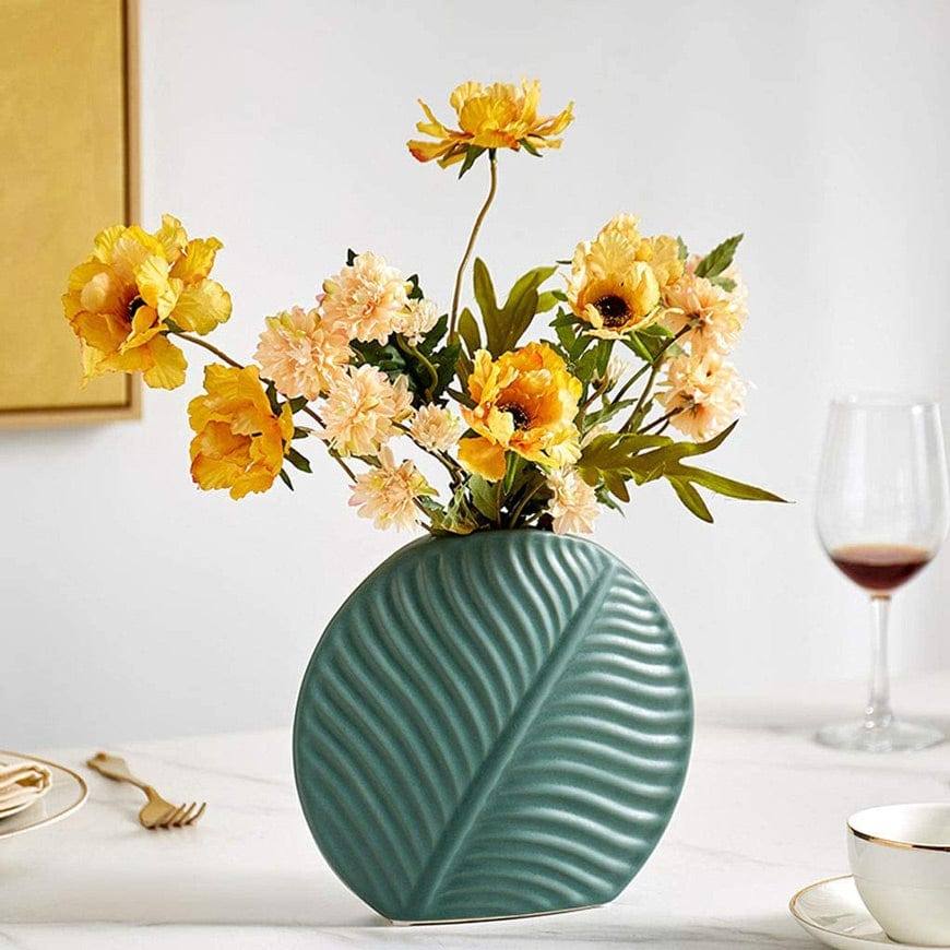 Leaf Slim Ceramic Vase - Green