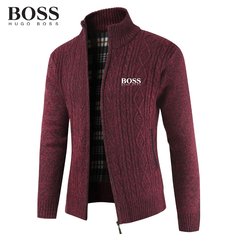 BOSS Men-s Thickened Knitted Stand Collar Cardigan Jacket