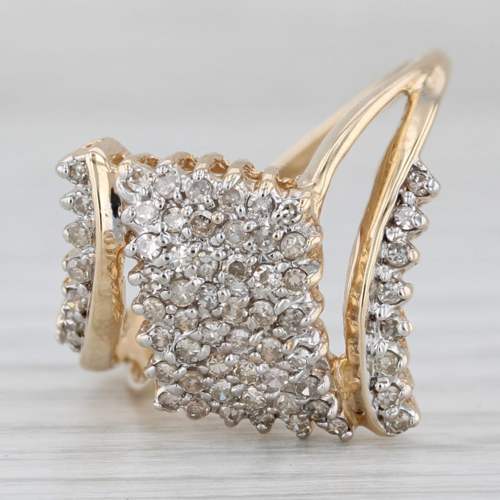 0.36ctw Diamond Cluster Bypass Ring 10k Yellow Gold Size 7.25