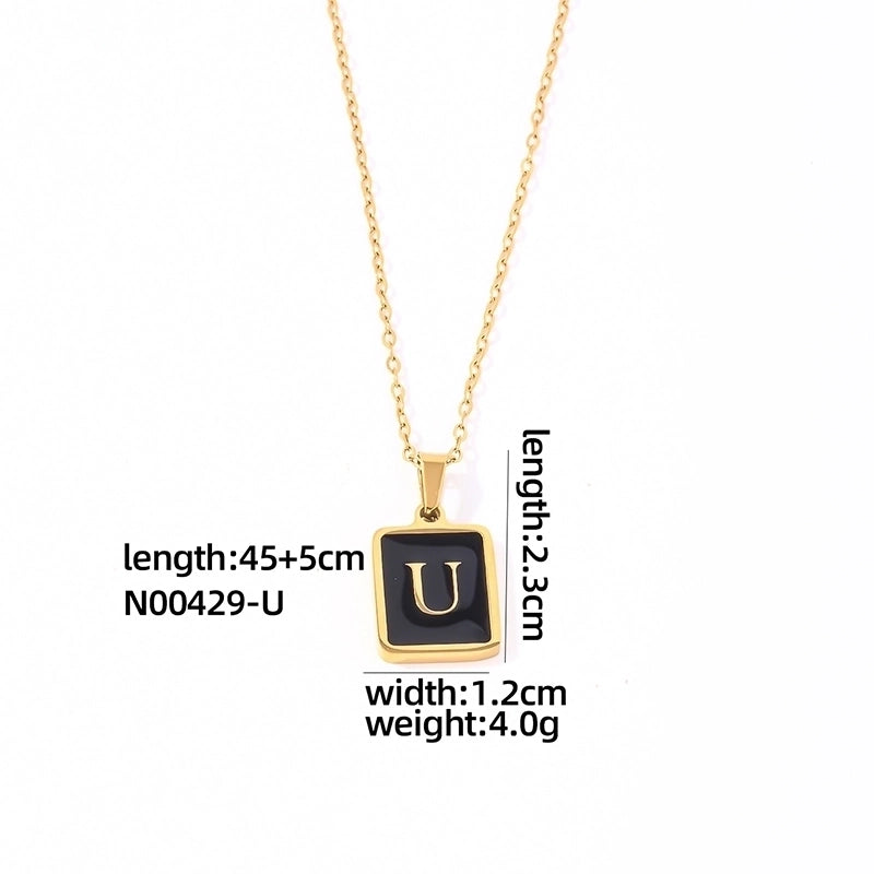 304 Stainless Steel K Gold Plated Minimalist Plating Inlay Letter Rectangle Shell Pendant Necklace
