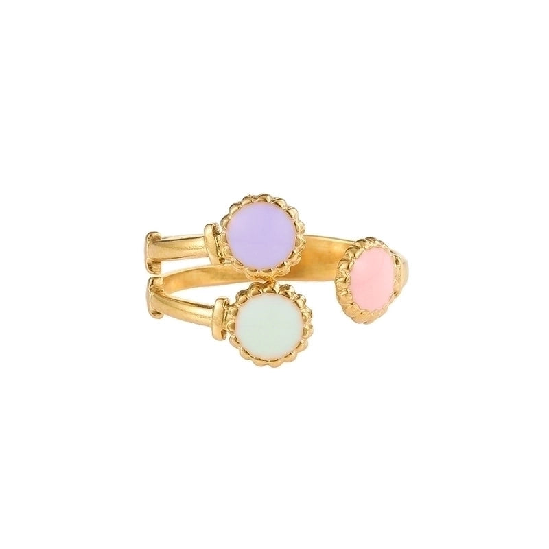 Vintage Style Color Block Stainless Steel 18K Gold Plated Plating Open Rings
