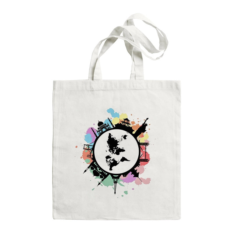 Women's Large Canvas Letter Building Streetwear Square Open Shoulder Bag