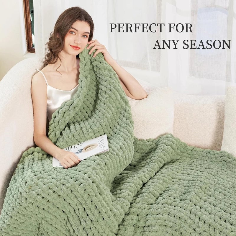 Half Velvet Needle Hand-woven Coarse Wool Blanket Sofa Blanket Nordic Knitted Blanket