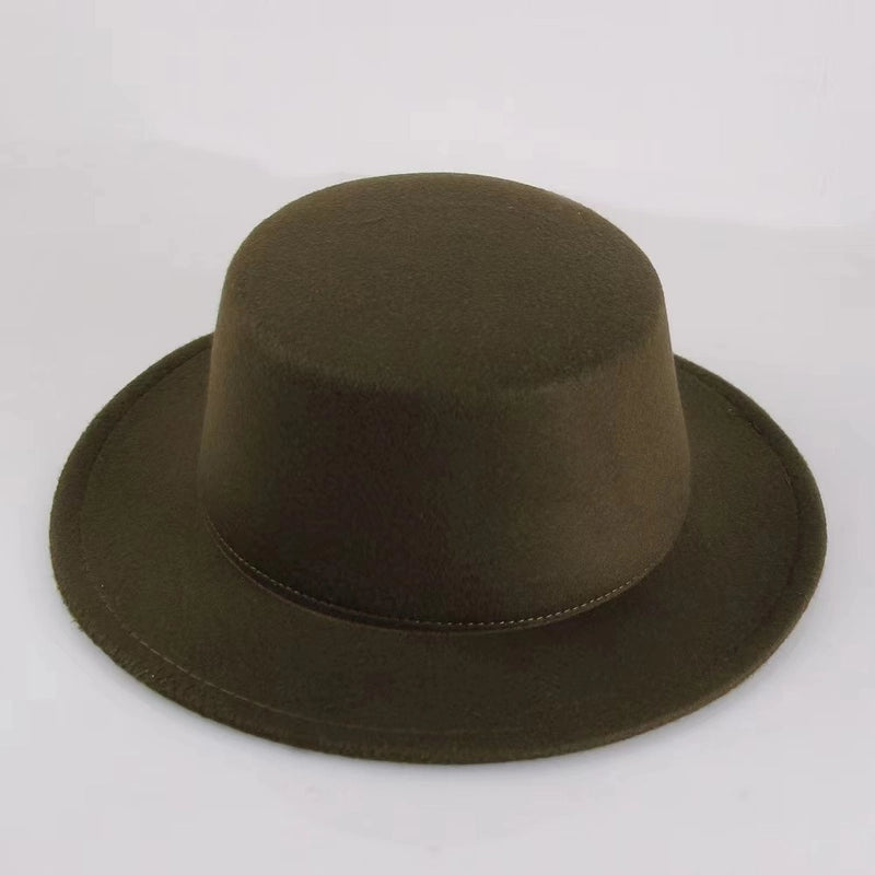 Flat Top Hat Couple Men And Women Gentleman Hat Women's Autumn And Winter Large Flat Brim Woolen Jazz Hat