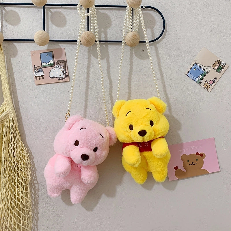 Women's Small Plush Little Bear Cute Zipper Crossbody Bag