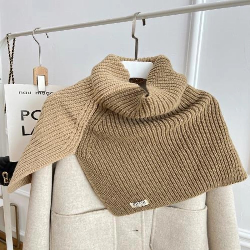 High-grade Color Matching Turtleneck Collar Women's Autumn And Winter Versatile Pullover Scarf New Cape Knitted Shawl