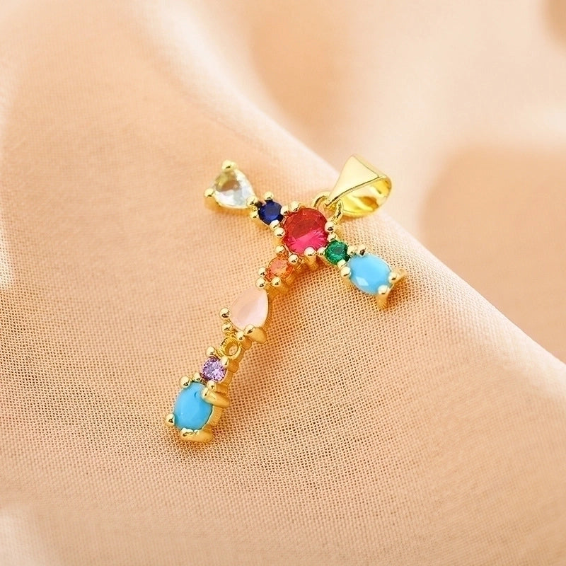 Copper Gold Plated Modern Style Shiny Inlay Letter Glass Stone Zircon Pendant Necklace