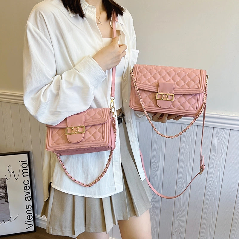 Women's Medium Pu Leather Solid Color  Basic Classic Style Square Flip Cover Crossbody Bag
