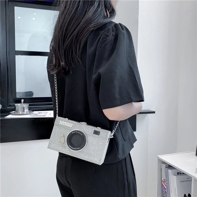 Women's Pu Leather Camera Classic Style Streetwear Square Lock Clasp Shoulder Bag Crossbody Bag Chain Bag