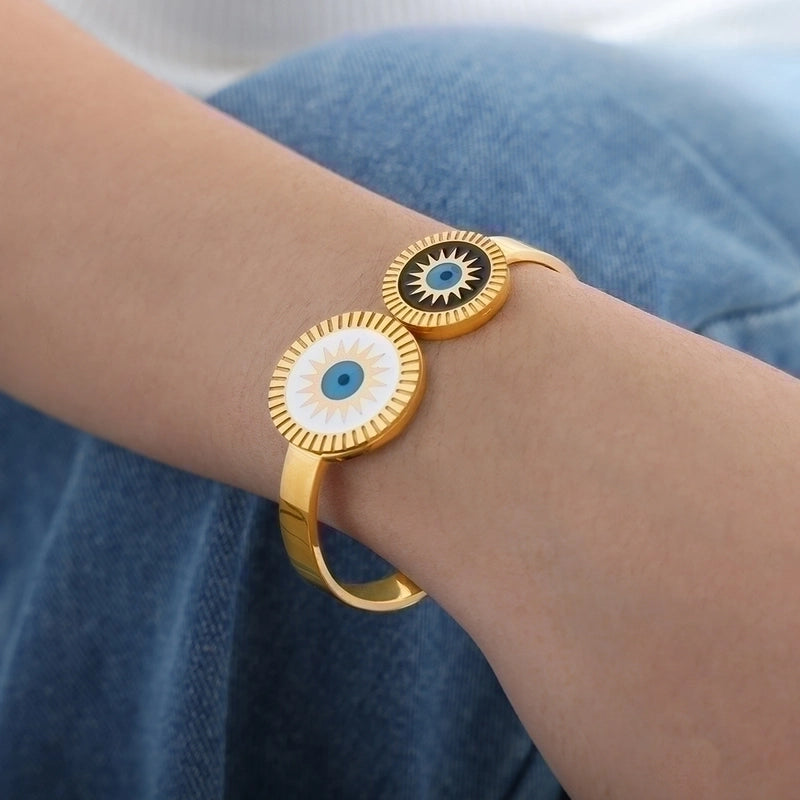 Devil'S Eye Titanium Steel 18K Gold Plated Turquoise Bangle In Bulk