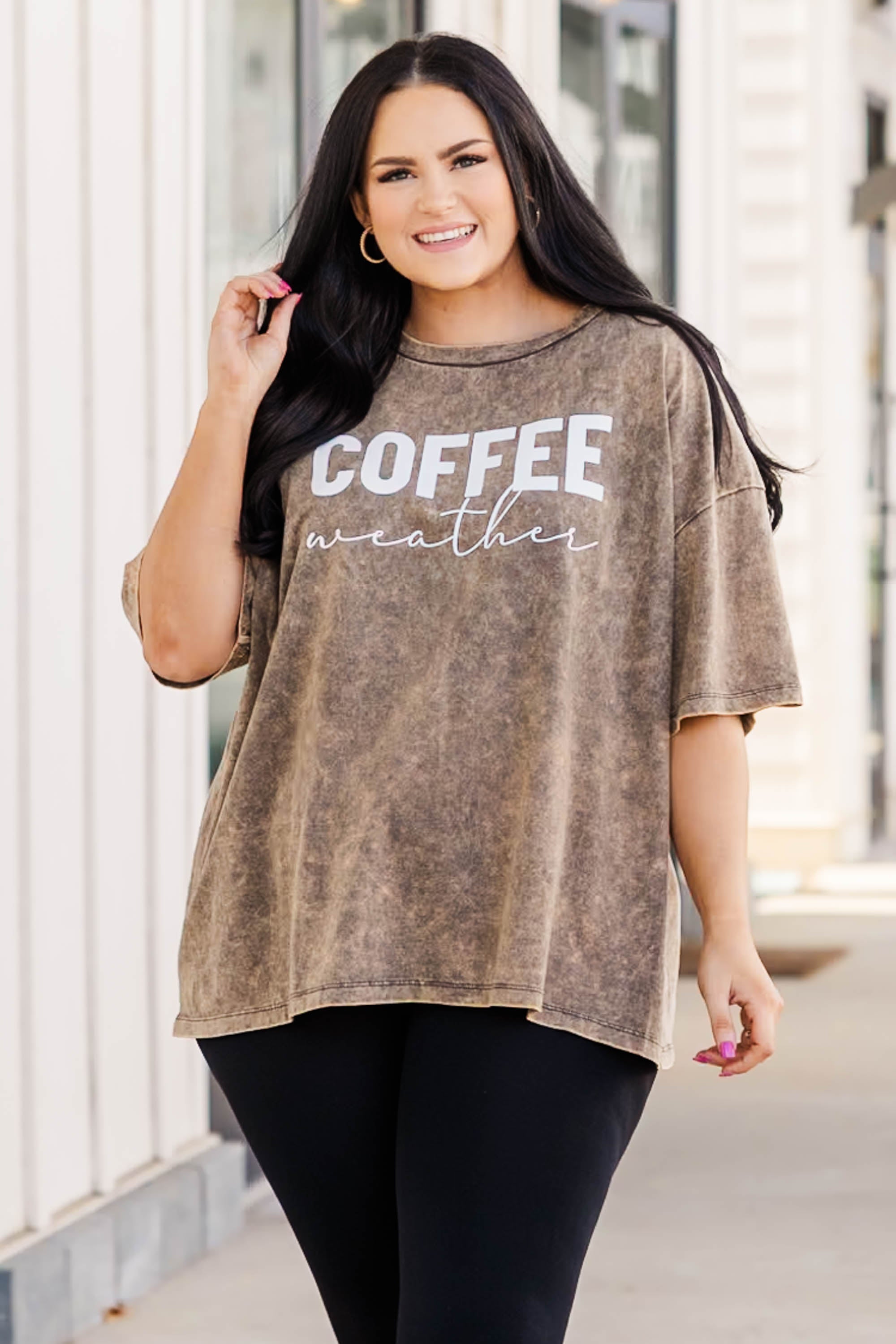 Coffee Weather Acid Wash Boyfriend Tee. Rust Brown