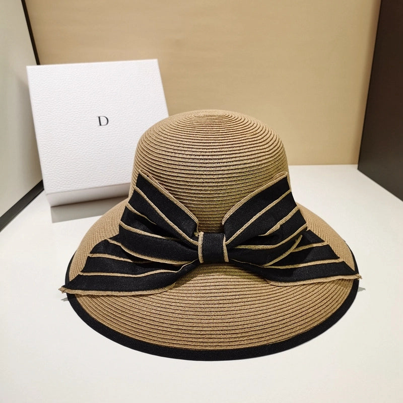 Women's Basic Pastoral Minimalist Bow Knot Wide Eaves Straw Hat