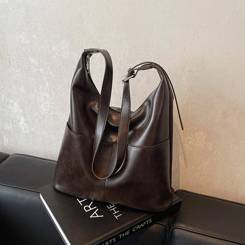 Women's Medium Pu Leather Solid Color Streetwear Sewing Thread Square Magnetic Buckle Shoulder Bag