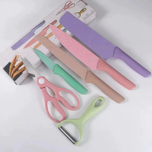 6 Pcs Stainless Steel Colorful Knife Set