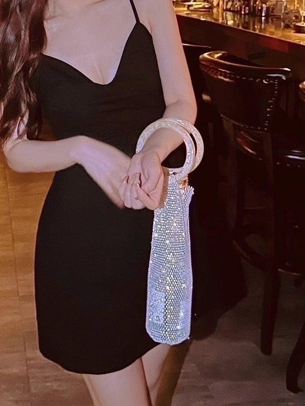 Women's One Size Rhinestone Solid Color Sexy Cylindrical Open Handbag Evening Bag