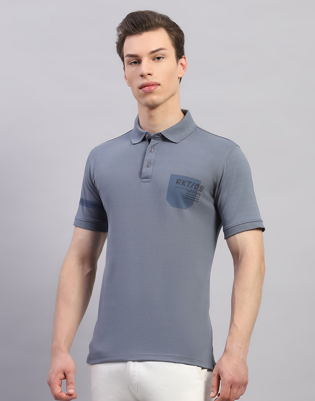 Men Grey Solid Polo Collar Half Sleeve T-Shirt