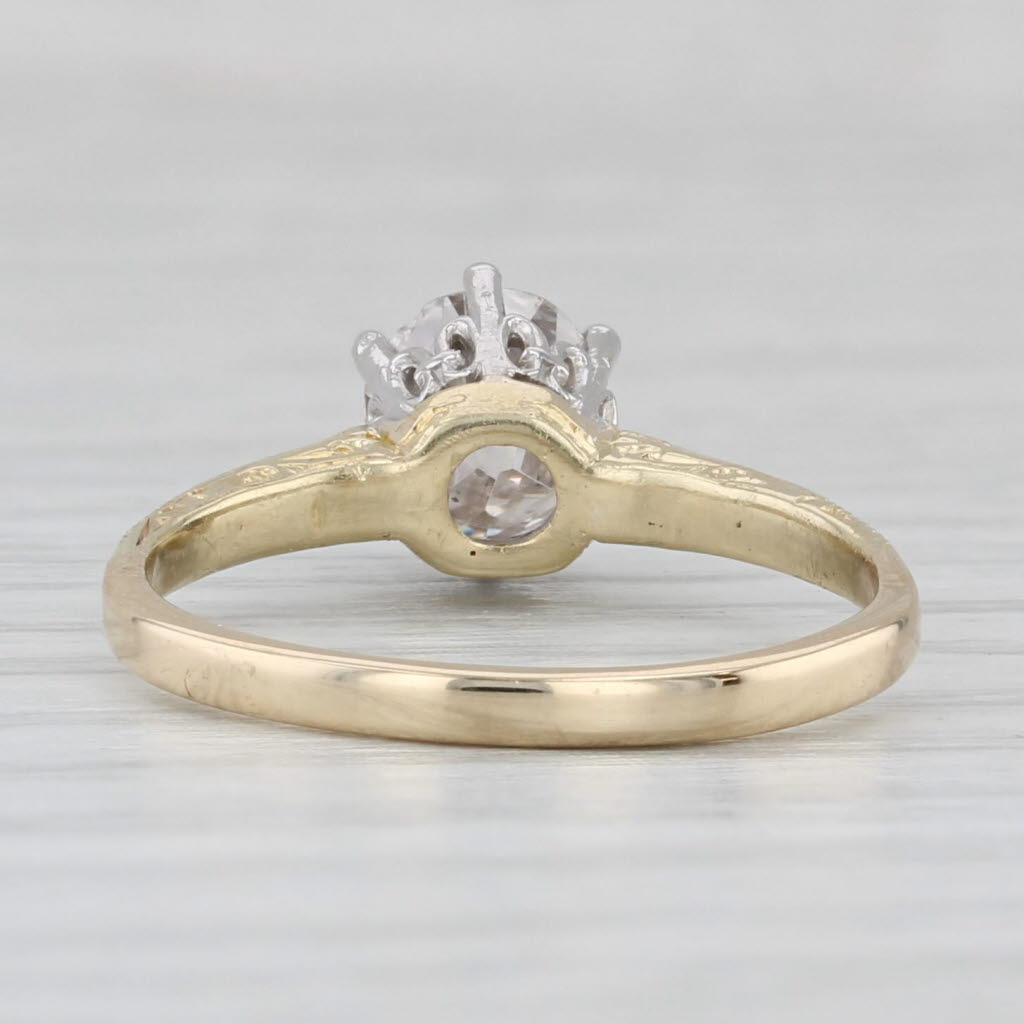 Antique 1.08ct Old Mine Cut Solitaire Engagement Ring 14k White Yellow Gold Sz 6