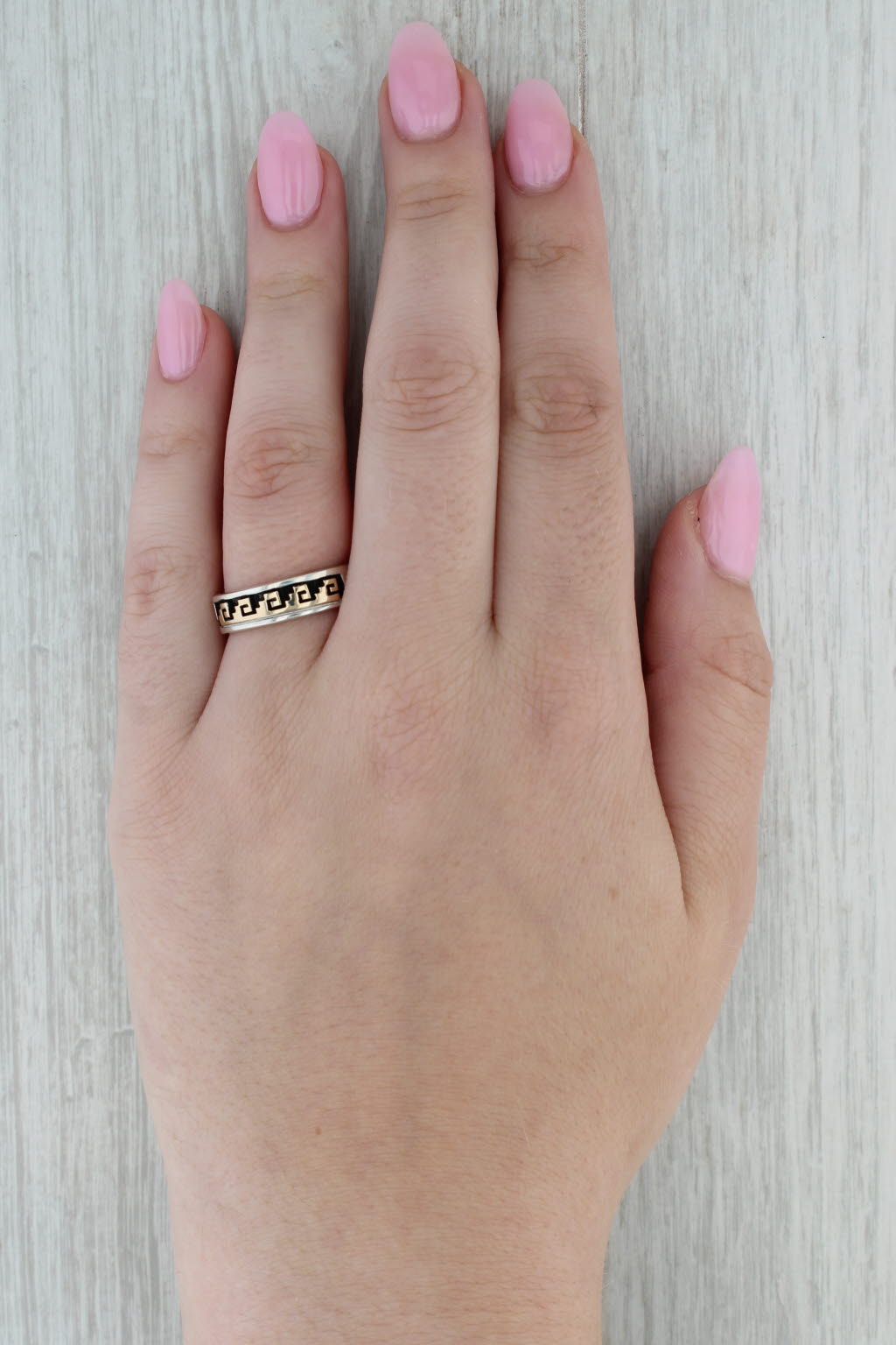 Native American Scott Skeet Patterned Ring Sterling Silver 14k Gold Band