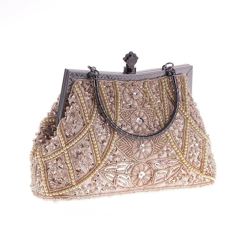 Beige Polyester Geometric Square Evening Bags