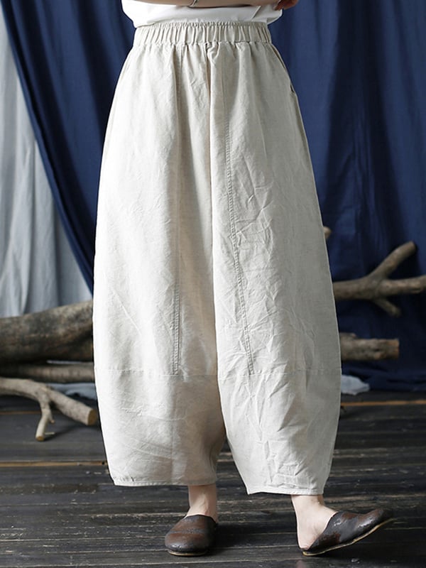 Simple Solid Color Elasticity Waisted Wide Leg Pants