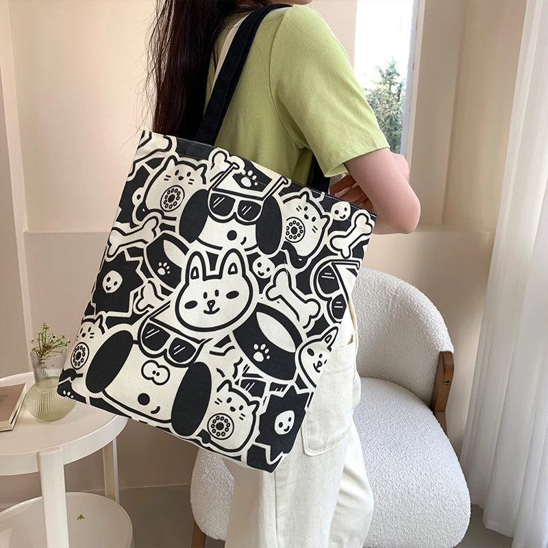 Women's Canvas Animal Cartoon Flower Cute Square Open Tote Bag