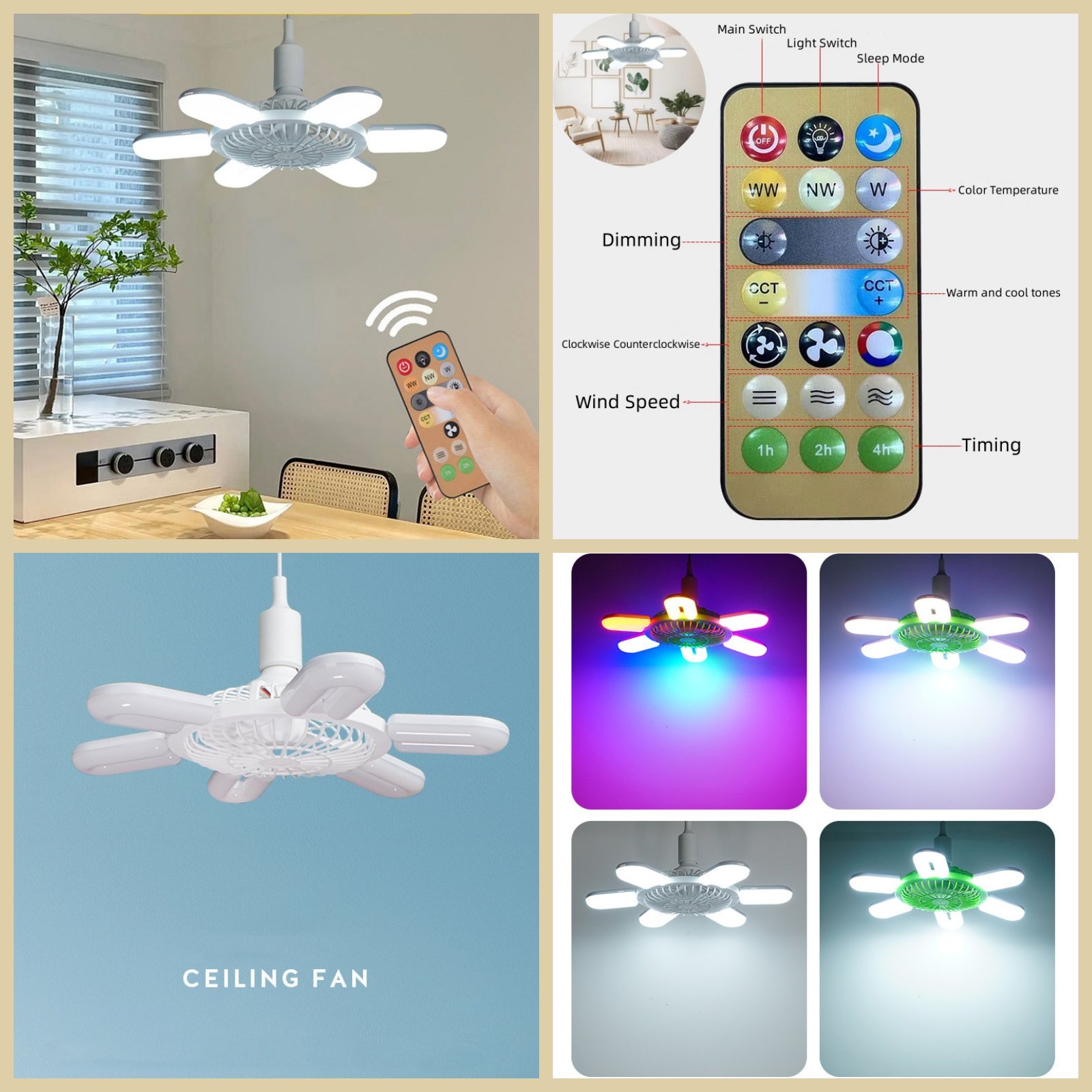 2 in 1 6 Light Foldable Fan