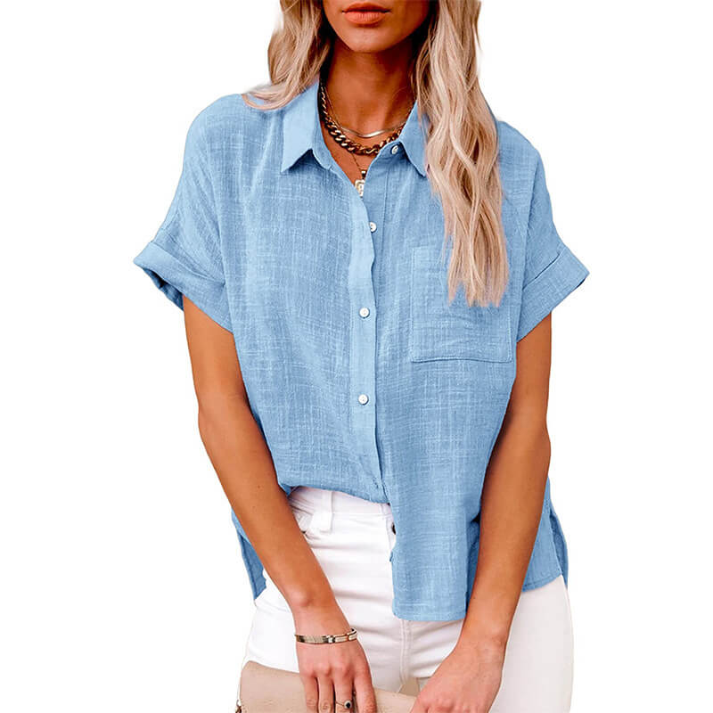 Solid color linen casual loose shirt short sleeve