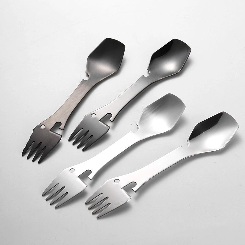 Stainless Steel Multi-purpose Knife. Fork And Spoon Bottle Opener Canned Open 5 In 1 Spoon Fork Outdoor Camping Portable Tableware