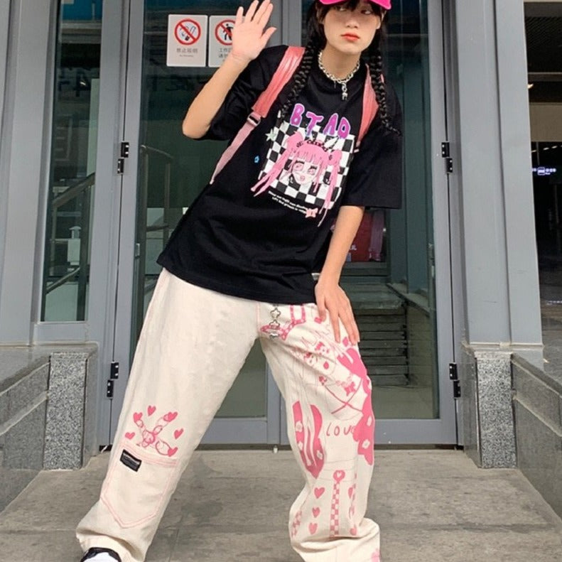 Wide-Leg Pants With Anime Print