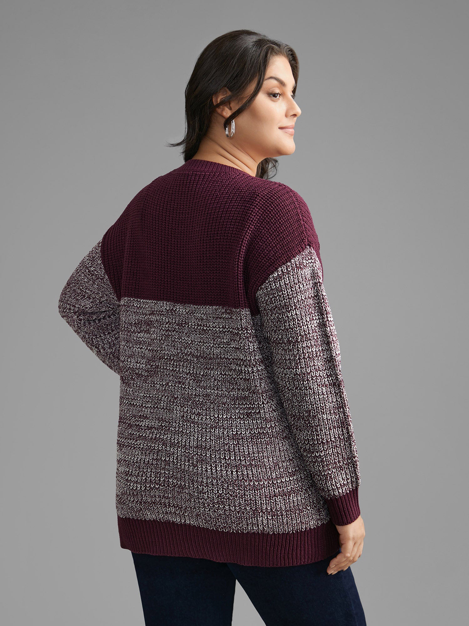 Round Neck Heather Patchwork Pullover