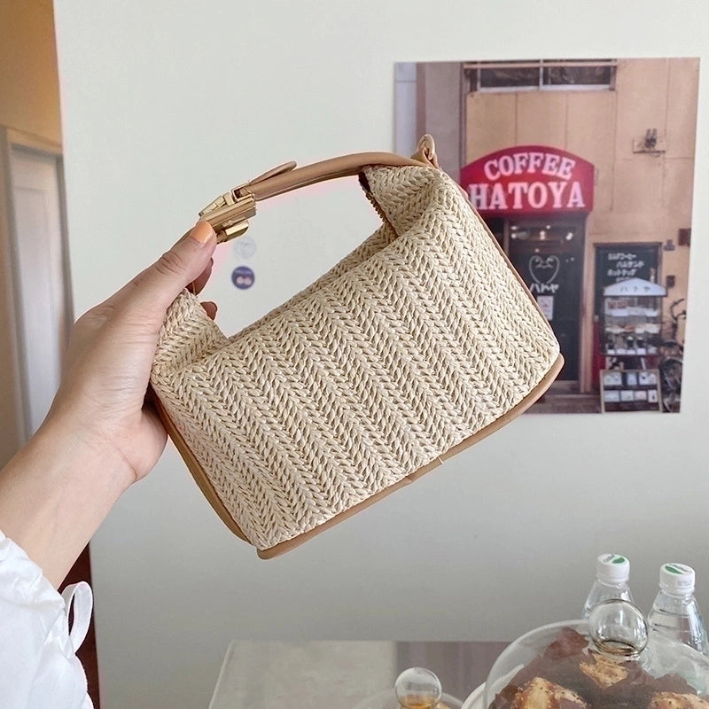 Women's Small Straw None Streetwear Weave Bucket Zipper Women's Handbag Square Bag