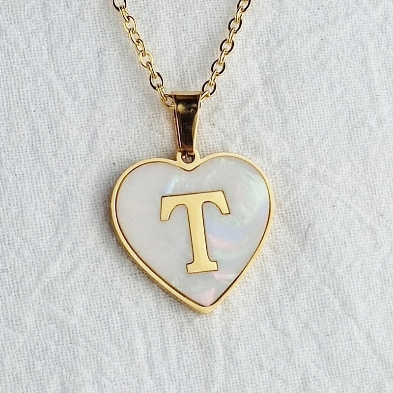 Cute Sweet Letter Titanium Steel Plating Inlay Shell Pendant Necklace