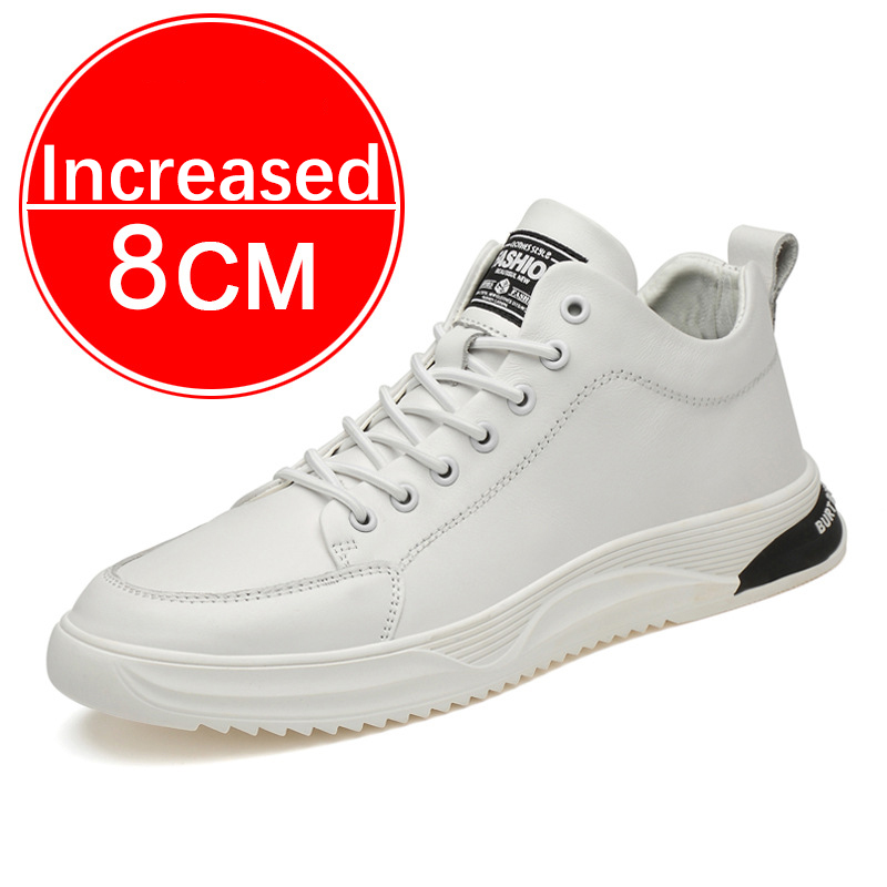 Fashion Genuine Leather Men Skataboard Shoes Elevator 6/8CM Height Increase Sports Hollow Breathable Sneakers Heightening Shoes