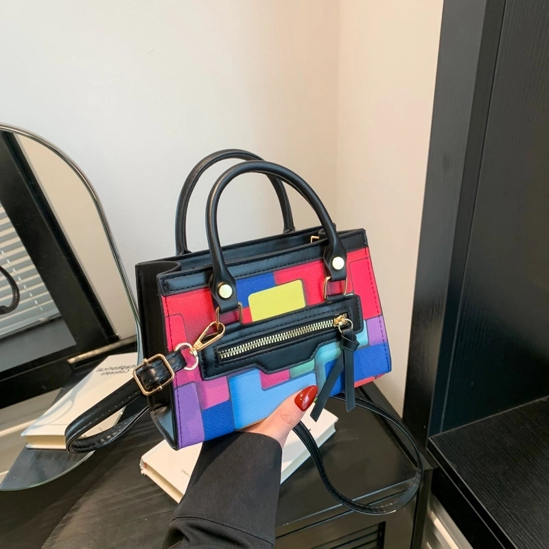 Women's Medium Pu Leather Color Block Streetwear Zipper Crossbody Bag