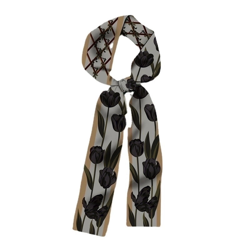 Women's Sweet Flower Satin Silk Scarves