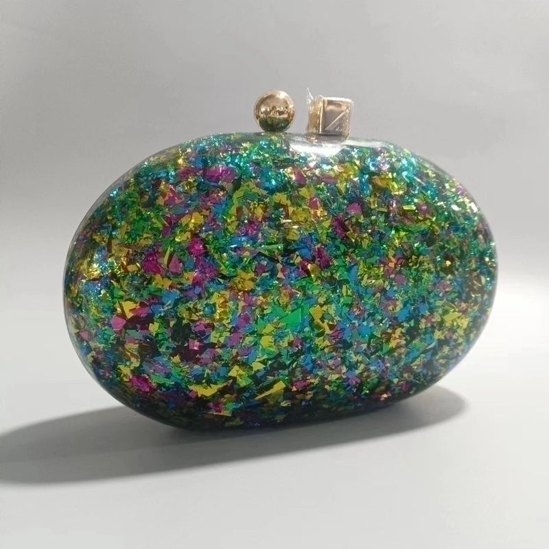 Women's Arylic Tie Dye Vintage Style Shell Lock Clasp Shoulder Bag Crossbody Bag