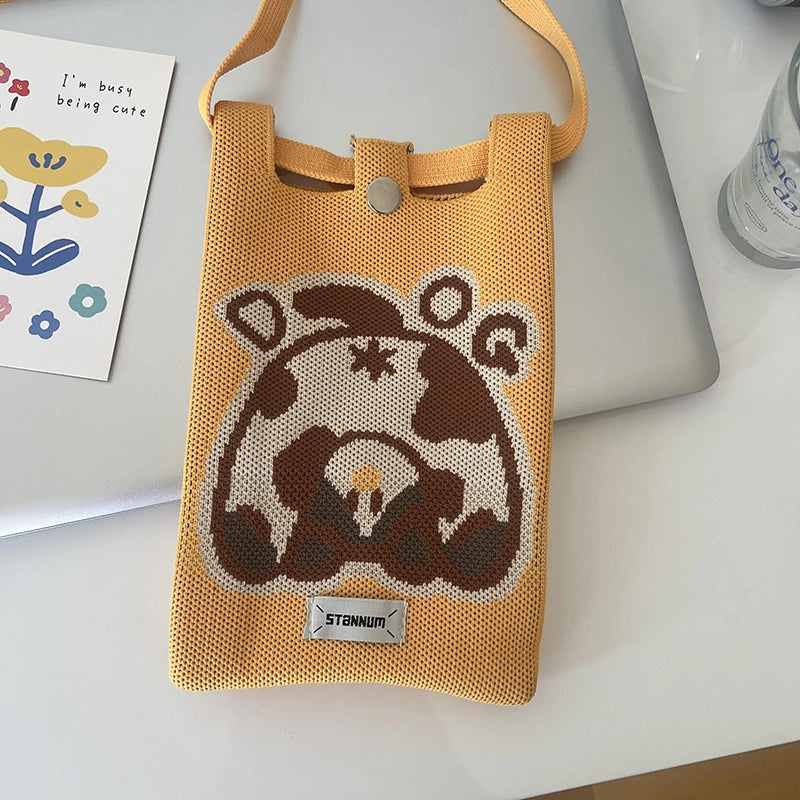 Women's Polyester Printing Animal Color Block Cute Square Buckle Shoulder Bag Phone Wallets