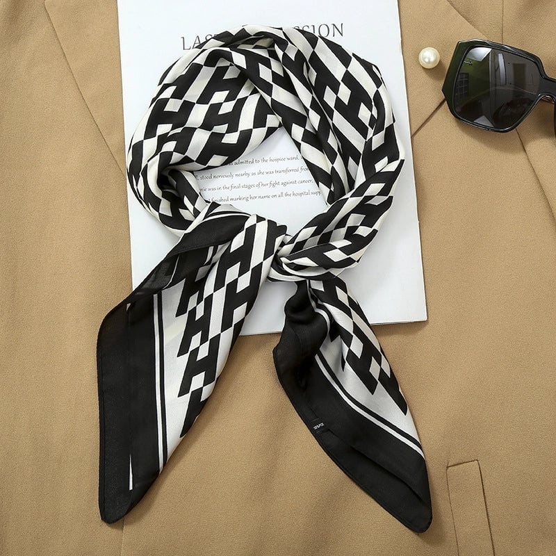 70*70  Striped Silk Scarf Women's Small Square Scarf  Versatile Professional Small Scarf Summer Thin Decorative Scarf