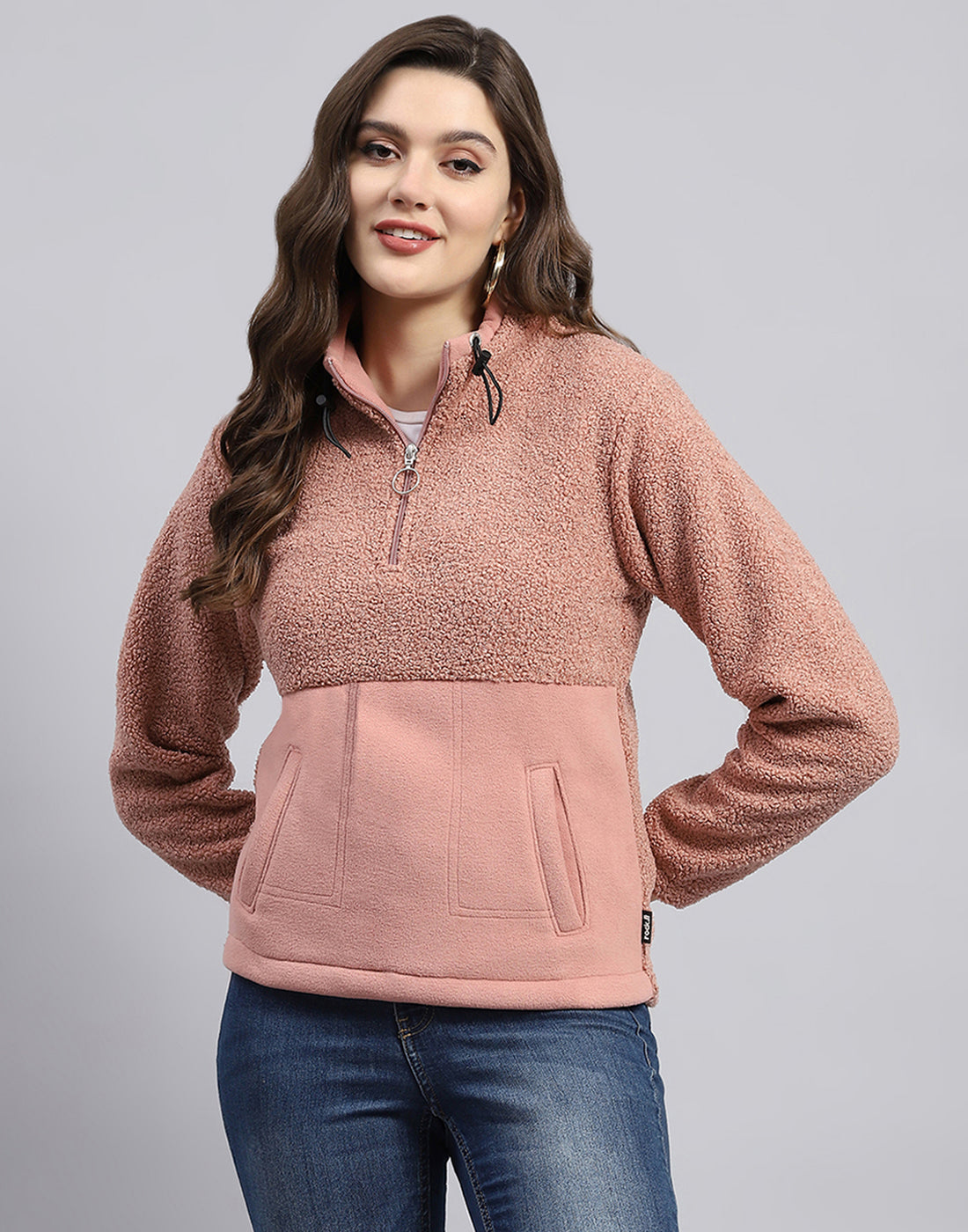 Women Pink Solid Turtle Neck Full Sleeve Sweatshirt