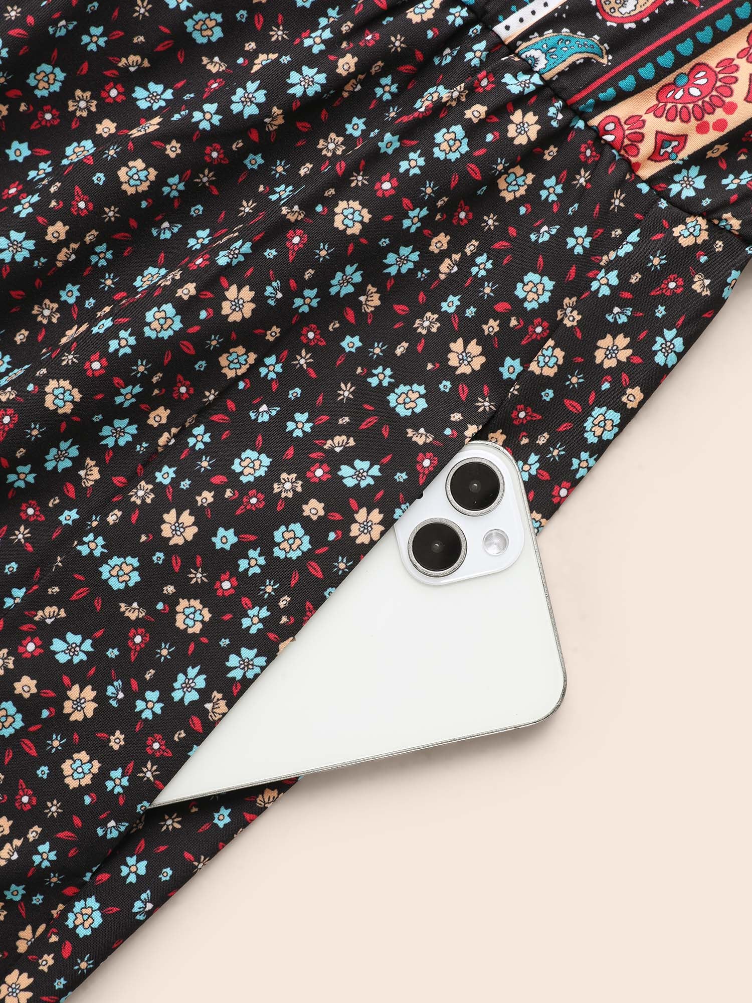 Boho Print V Neck Elastic Waist Dress