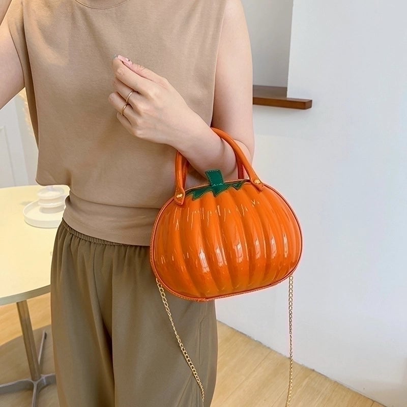Halloween Women's Medium Pu Leather Pumpkin Streetwear Zipper Shoulder Bag Handbag Chain Bag