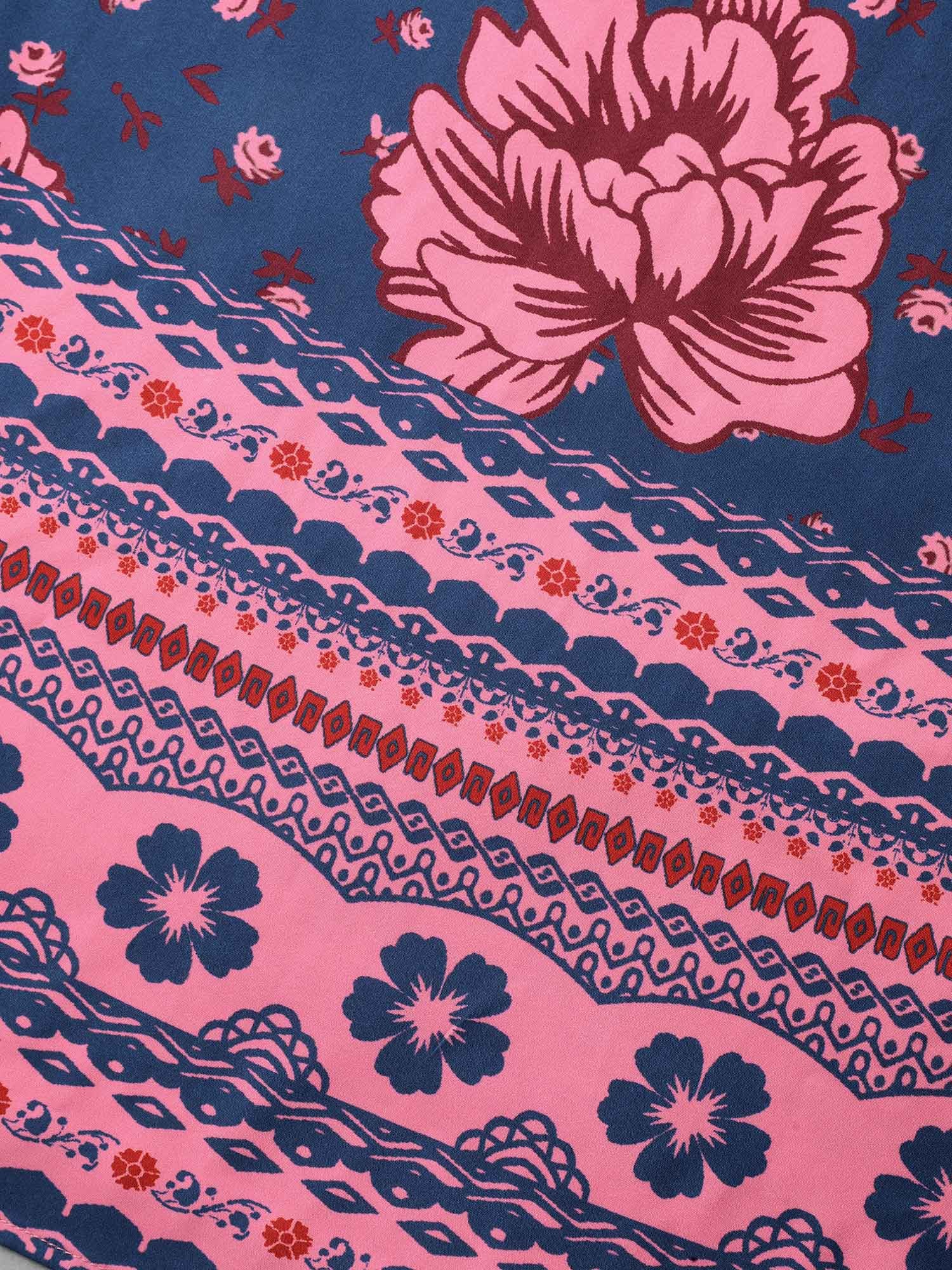 Boho Print V Neck Elastic Waist Dress