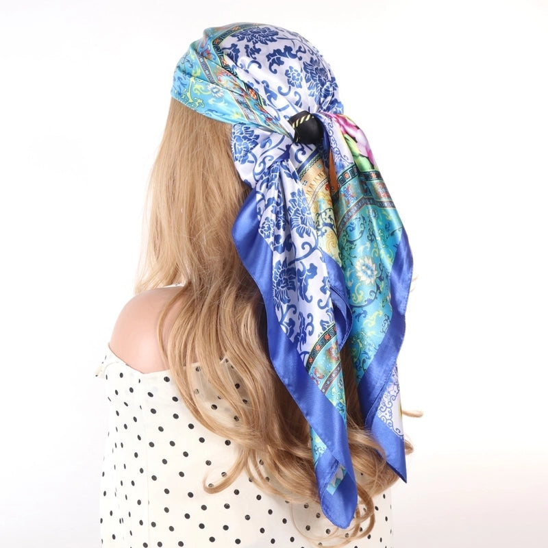 Women's Tropical Color Block Satin Silk Scarf Kerchief